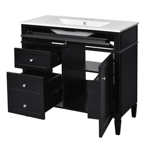 English Elm 36'' Modern Bathroom Vanity With Ceramic Sink, Elegant Storage Cabinet & 2 Drawers For Essentials N710P230246B