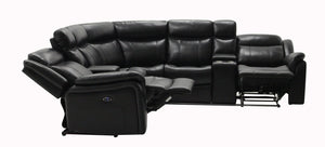 English Elm JUPITER Black Leather Sectional with Blue LED Lighting, Dual Recliners, 63" Total Recline Elegance B201S00129