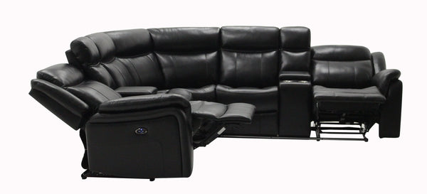 English Elm JUPITER Black Leather Sectional with Blue LED Lighting, Dual Recliners, 63" Total Recline Elegance B201S00129