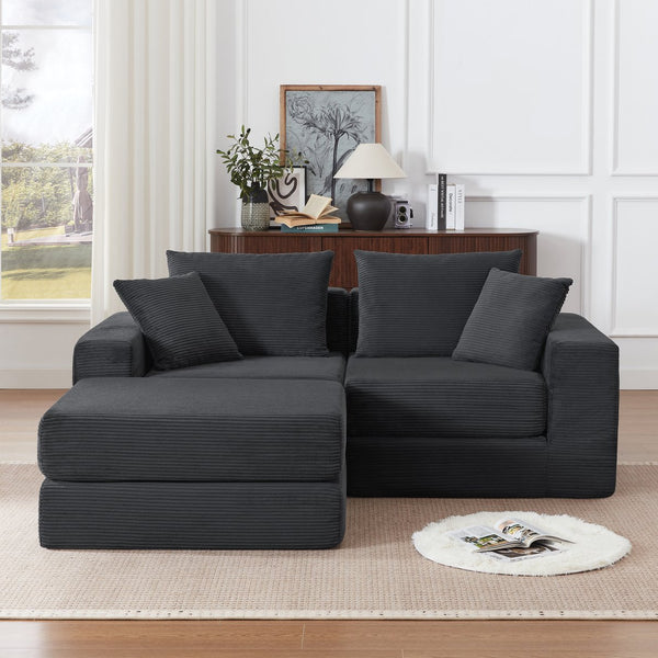 English Elm Modular Cloud Sectional Corduroy Sofa Deep Seat Comfort for Flexible Living Spaces Dark Gray W3396P435277