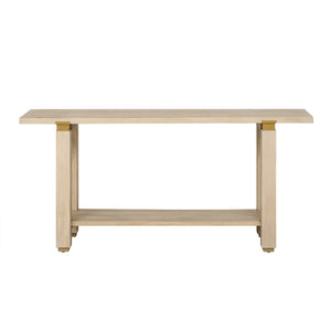 English Elm U_Style 62.9" Modern Minimalist Console Table - Solid Wood With Metal Accents & Open Shelf Storage N711P289140O-GIGA