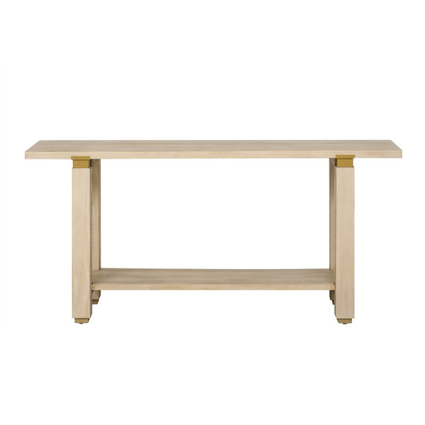 English Elm U_Style 62.9" Modern Minimalist Console Table - Solid Wood With Metal Accents & Open Shelf Storage N711P289140O-GIGA