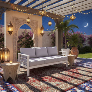 English Elm 73" Cast Aluminum Outdoor Sofa Rust-proof Powder-coated Frame with Resort-style Cushions White+Gray B082P454976