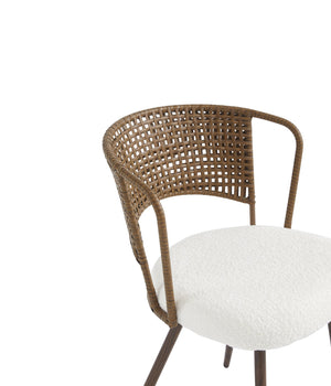 English Elm Wicker Rattan Wingback Dining Chairs Set of Two with Velvet Cushion and Metal Legs Beige,Dark Walnut W3590P453803