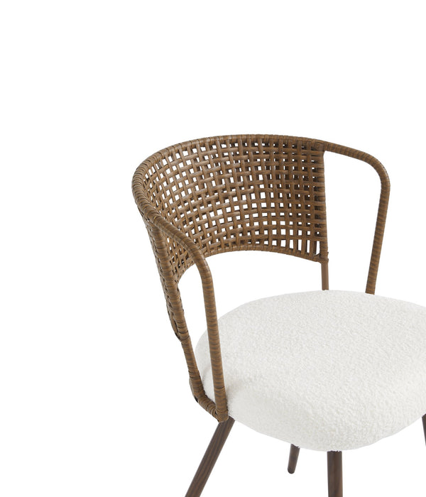 English Elm Wicker Rattan Wingback Dining Chairs Set of Two with Velvet Cushion and Metal Legs Beige,Dark Walnut W3590P453803