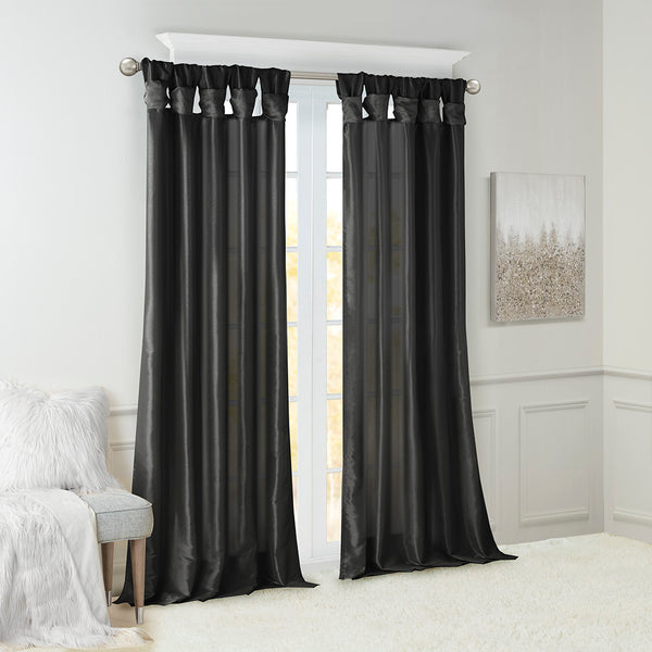 JLA Home Madison Park - Twist Emelia Faux Silk Lined Curtain Panel with DIY Twist Tabs for Luxurious Draping and Privacy Black MP40-8331