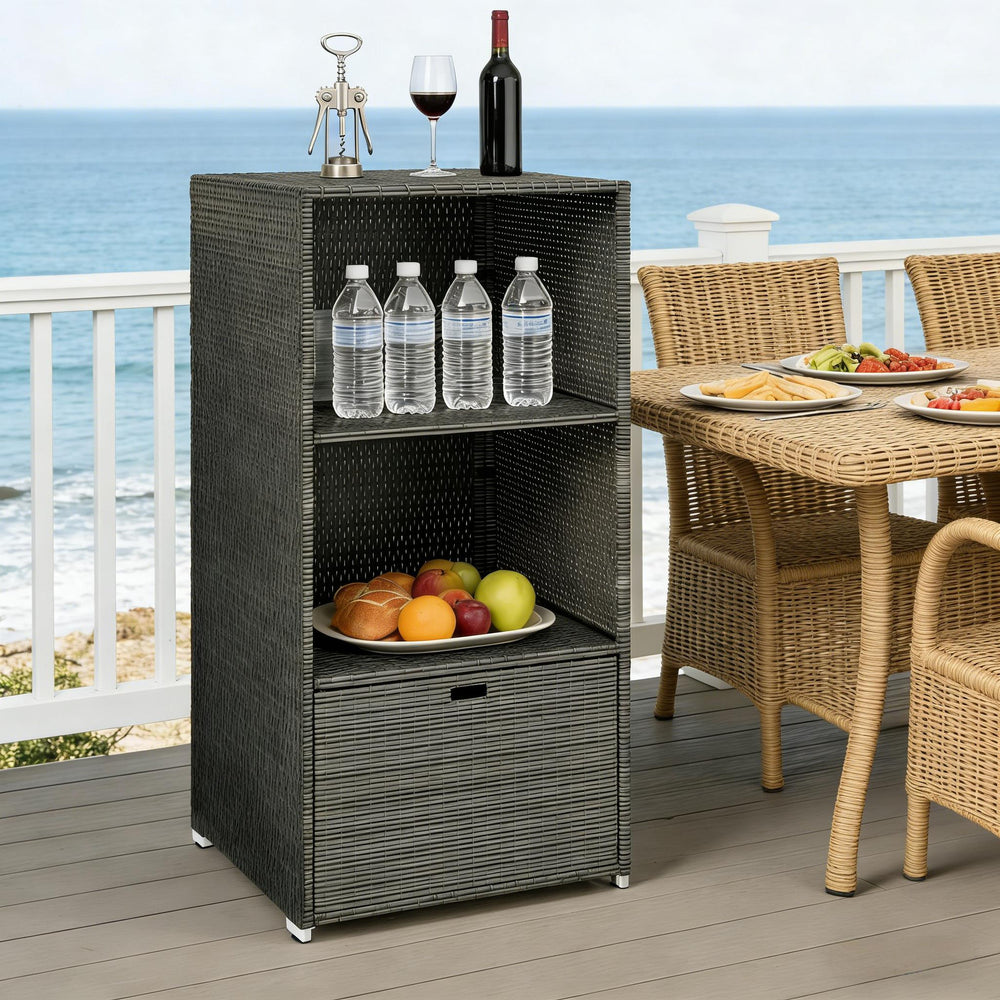 English Elm Outdoor Wicker Towel Rack Two Shelf Pe Rattan Poolside Storage for Patio or Bath Dark Brown T3971P486658