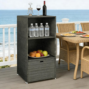 English Elm Outdoor Wicker Towel Rack Two Shelf Pe Rattan Poolside Storage for Patio or Bath Dark Brown T3971P486658