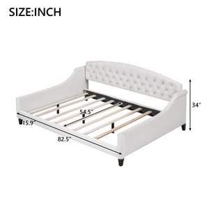 English Elm Modern Luxury Tufted Button Daybed Full Size Upholstered Wingback with Deep Tufting and Piped Edges Beige GX001009AAA-1