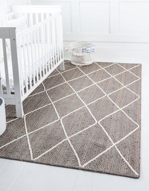 Unique Loom Braided Jute Trellis Hand Braided Solid Rug Gray, Ivory 5' 1" x 8' 0"