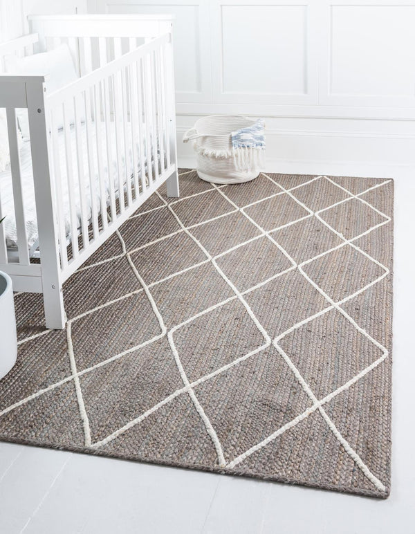 Unique Loom Braided Jute Trellis Hand Braided Solid Rug Gray, Ivory 5' 1" x 8' 0"