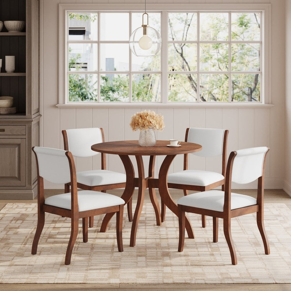English Elm Walnut Dining Table Set: 39.4" Round Table & 2 Upholstered Chairs - Classic Elegance For Your Home TWSET-GRACIA1D-GIGA