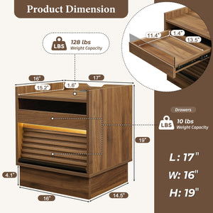 English Elm Christopher Knight Home® - Mid Mid Century Modern Nightstand with USB Charging Station, LED App-Control Lights, 2 Drawers, Sleek Design Brown 22.24 L x 18.7 W x 7.09 H N761P255453Z