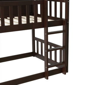 English Elm Twin Size Triple Bunk Bed In Espresso - Space-Saving Rubberwood Design With Ladders And Guardrails W504S00243-GIGA