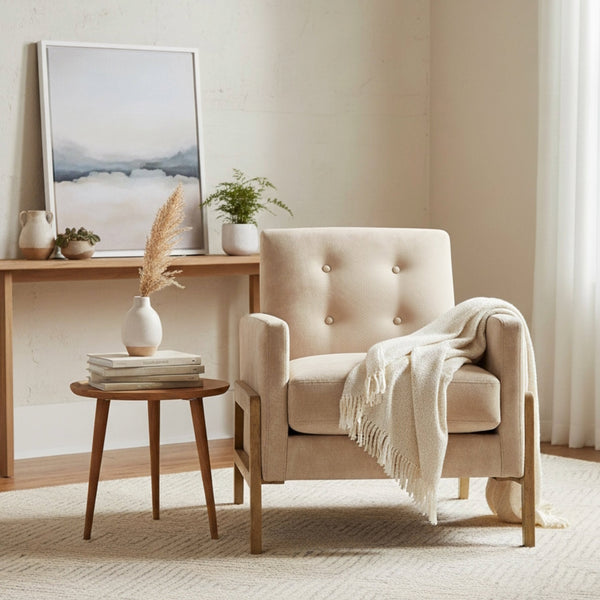 English Elm Matson Tufted Back Accent Chair with Plush Foam, Coil Spring Support, Textured Polyester Upholstery Sand B050P390601