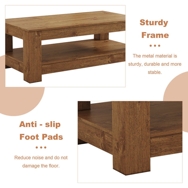 English Elm A Modern Two-tier Mdf Coffee Table with Open Shelf for Living Room Storage W3875P392271
