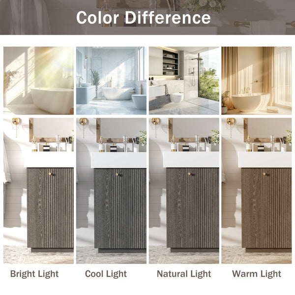 English Elm [video]21.6" Freestanding Bathroom Vanity Ceramic Sink Wavy Door Mdf Cabinet Small Bath Dark Grey N729P285503G