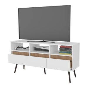English Elm Picacho Modern TV Stand White & Natural Oak — 3 Drawers, 3 Shelves, Conical Legs, Durable Melamine Finish B128P263732