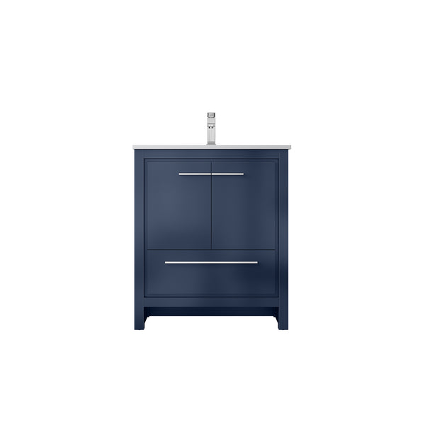 English Elm Navy Blue Bath Vanity With White Quartz Top & Chrome Faucet - Elegant, Durable, Organized Storage B2731P259290