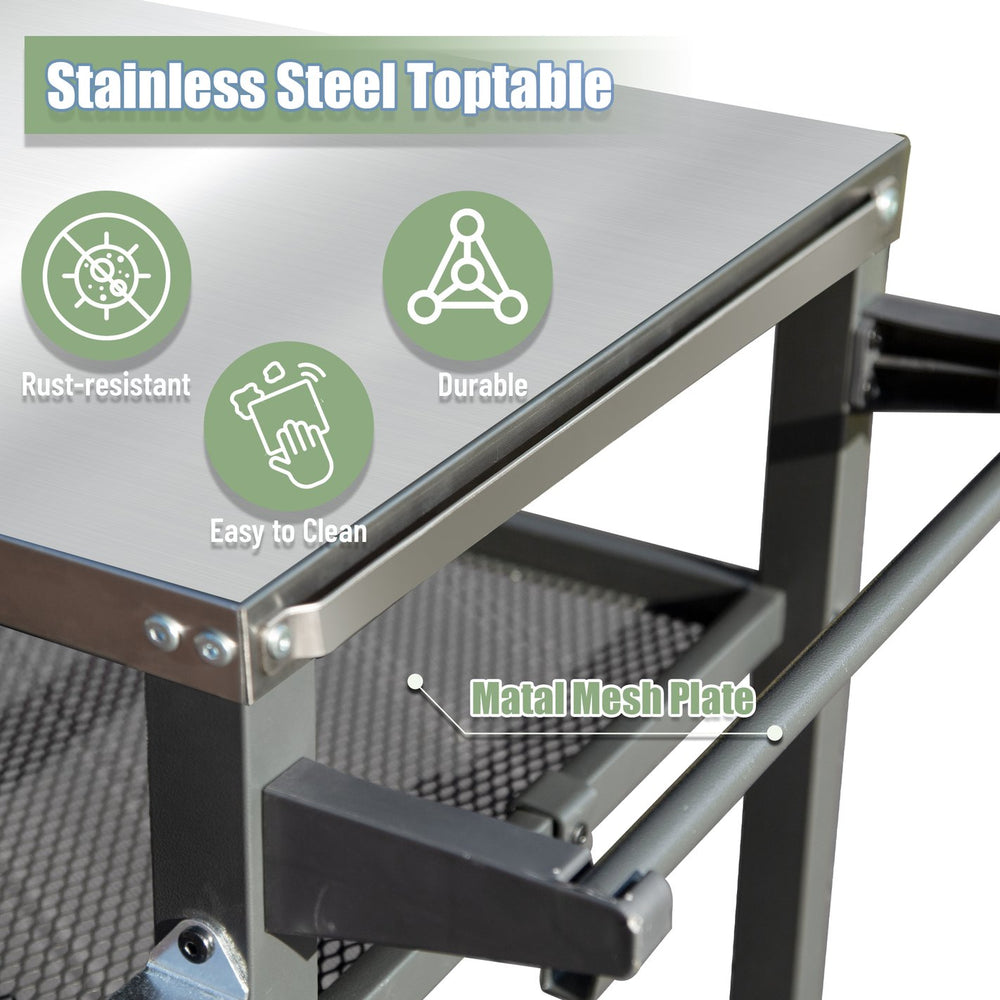 English Elm 3-shelf Outdoor Grill Cart with Stainless Steel Top Rolling Wheels Bbq Prep Station W1859P191833