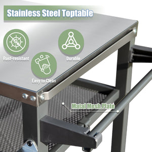 English Elm 3-shelf Outdoor Grill Cart with Stainless Steel Top Rolling Wheels Bbq Prep Station W1859P191833