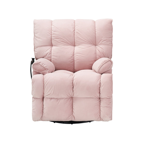 English Elm Single Teddy Upholstered Recliner Chair with Solid Wood Frame, Sponge Cushions & Phone Stand, Adjustable Back to 150° Pink W1278P212866
