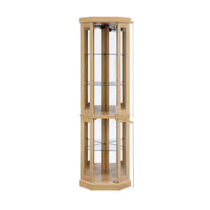 English Elm Corner Curio Cabinet Lighted Glass Display Case with Mirrored Back for Living Room Light Oak W2275P194430