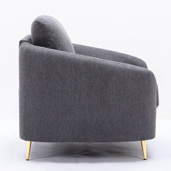 English Elm Grey Loose Back Accent Chair with Plush Linen Seat, Gold Metal Legs & Pinewood Frame for Durability B062S00490