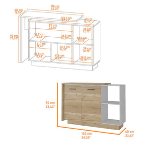English Elm Worland,kitchen Island with Open Shelving and Wenge Finish for Modern Prep Spaces B128S00205