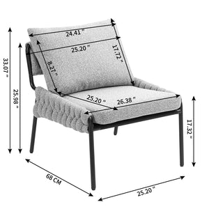 English Elm Modern Accent Lounge Chair with Braided Fabric Upholstery, Ergonomic Backrest, Plush Cushioning, Metal Frame, Adjustable Feet - Stylish Living Room Armchair Grey W2215P252346
