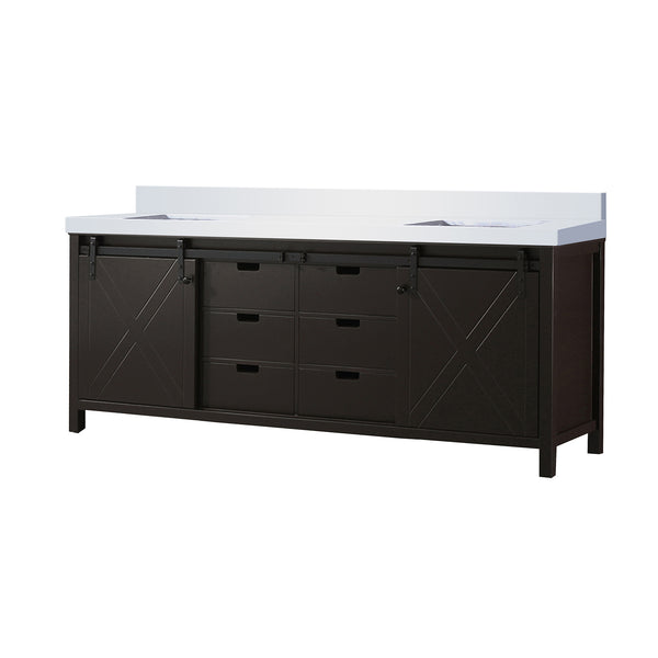 English Elm Brown Double Bath Vanity 84" x 22" with White Quartz Countertop, Solid Wood, Soft-Close Drawers, Ample Storage B2731P260088