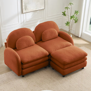 English Elm Teddy Fleece Modular Loveseat with Ottoman Curved Sculptural Sofa for Living Room Orange W5656S00093