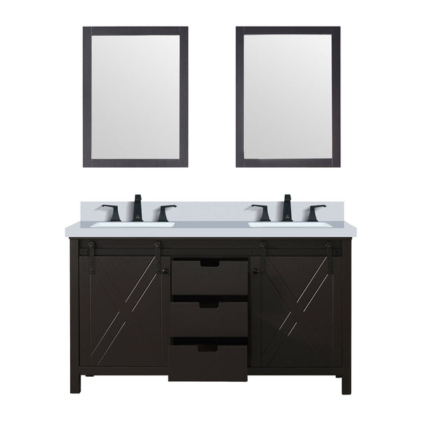 English Elm Brown Double Bath Vanity 60 in. W x 22 in. D with Cultured Marble Top, Matte Black Faucets, Mirrors, Durable Finish B2731S01117