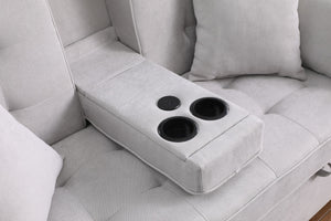 English Elm Corrado Woven Fabric Sleeper Loveseat with Console Cup Holders and Charging Ports Light Gray B2749S00243