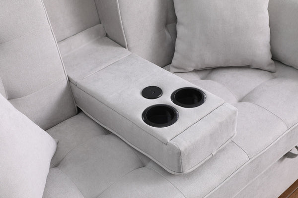 English Elm Corrado Woven Fabric Sleeper Loveseat with Console Cup Holders and Charging Ports Light Gray B2749S00243