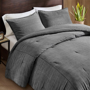 English Elm 2pcs Stone-washed Cotton Twill Comforter Set Oversized Soft Farmhouse Bedding Grey B035P341108