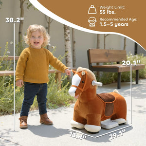 English Elm Washable Plush Electric Ride on Horse Toy for Toddlers with Music and Soft Frame T3971P475617