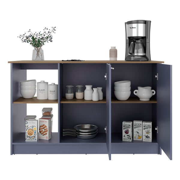 English Elm Demon Multicolor Kitchen Island with Spacious Countertop, Two-Door Cabinet & Open Shelves, 59" wide B128S00201