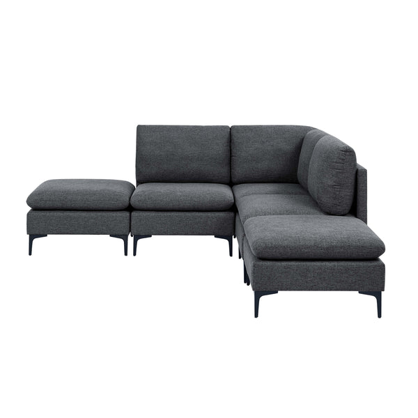 English Elm Linen Upholstered Sectional Sofa with Black Metal Legs Mid-century Modern Living Room Dark Gray B2748S00110