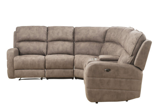 English Elm Olwen Mocha Nubuck Power Sectional Sofa with USB Ports, Reversible Console, Cup Holders, Storage B2726S00120