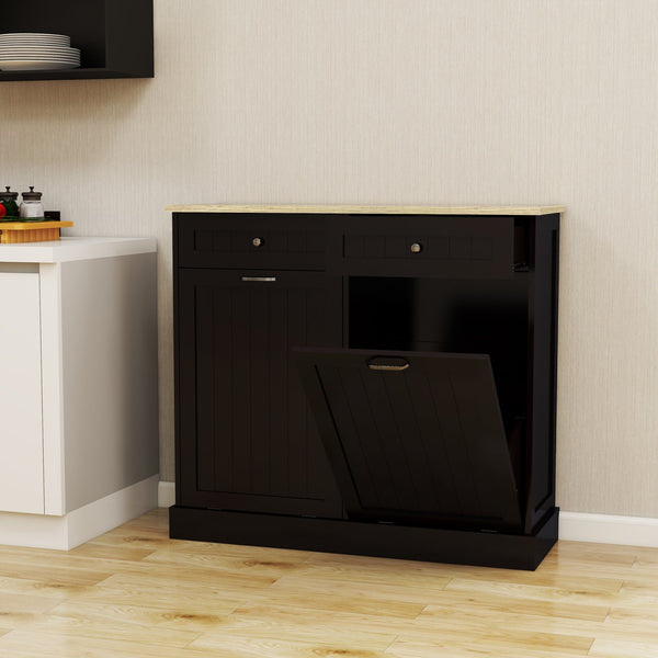 English Elm Two Compartment Tilt Out Trash Cabinet with Drawers Matte Black Kitchen Storage W1120127329
