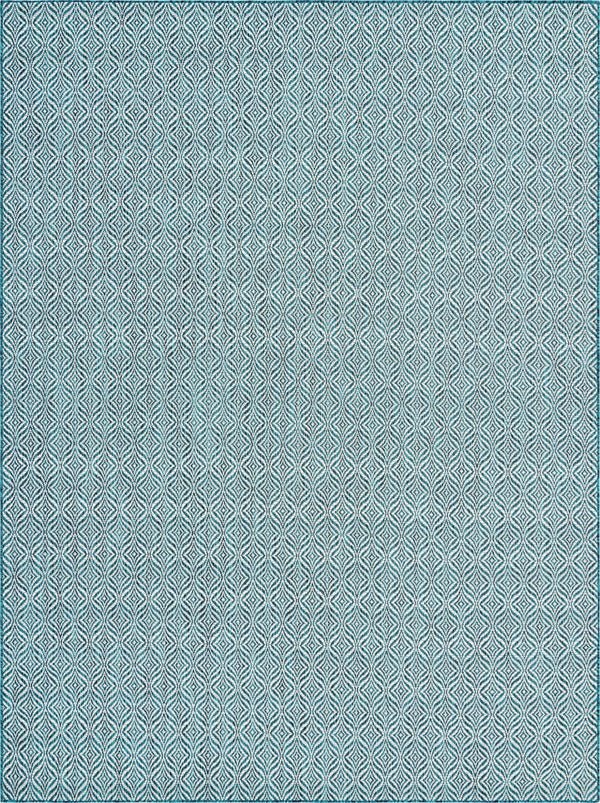 Unique Loom Outdoor Trellis Deco Trellis Machine Made Trellis Rug Teal, Ivory 9' 0" x 12' 2"