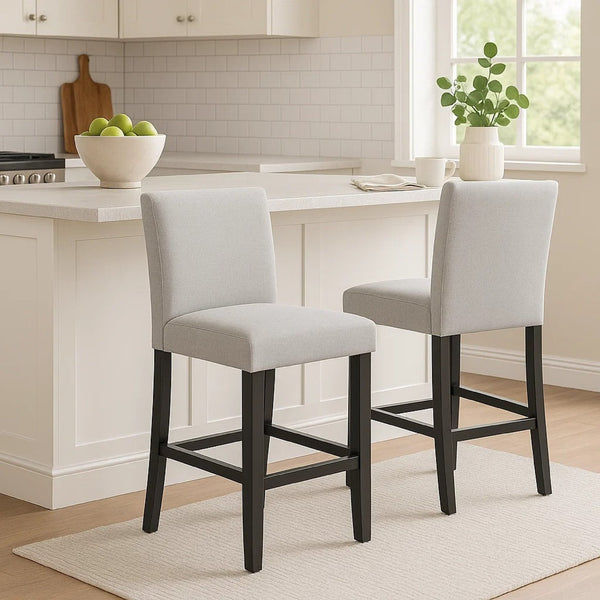 English Elm Riac Counter Height Dining Chair Set Black Wood Legs Upholstered Gray Fabric Seats B056P417073