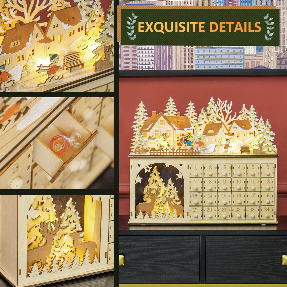 English Elm Homcom Light-Up Christmas Advent Calendar With 24 Drawers, Battery-Operated Led For Festive Fun W2225P249701