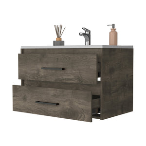 English Elm Maine Wall-Mounted Bathroom Vanity with 2 Spacious Drawers, Multicolor Particleboard, Space-Saving Design B128S00077