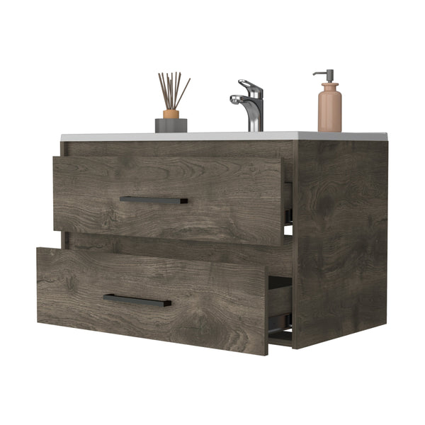 English Elm Maine Wall-Mounted Bathroom Vanity with 2 Spacious Drawers, Multicolor Particleboard, Space-Saving Design B128S00077
