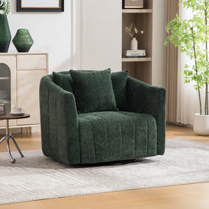 English Elm 39"w Chenille Barrel Swivel Chair Tufted Pumpkin Silhouette Cozy Reading Accent Seat Green W3118S00041