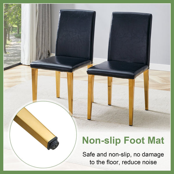 English Elm Table and Chair Set Extendable Round Mdf Top Gold Legs Four Pu Dining Seats Black,White+Gold W1151S04830