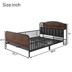 English Elm Full Solid Wood Kids Platform Bed with Guardrail, Low-Profile Durable Pine & MDF, 350LB Capacity Black 58.27 L x 16.93 W x 9.65 H W2593P337445