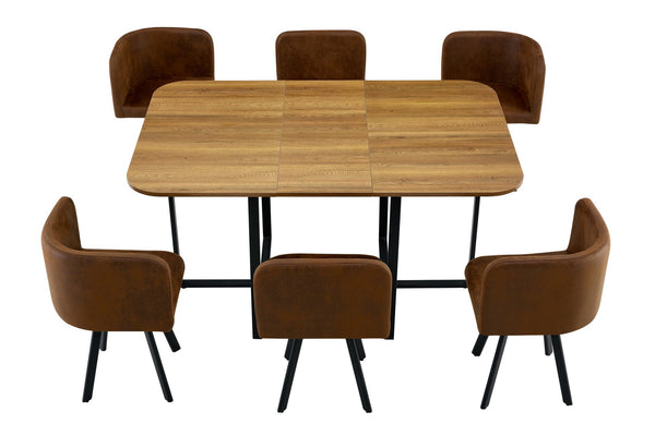 English Elm 7-piece Melamine Dining Set with Pu Cushioned Chairs and Black Iron Frame W3875S00015